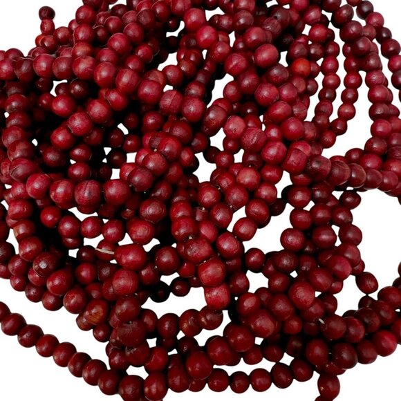 Wooden Bead Garland Cranberry Red Wood Beaded Christmas Tree Decoration 9 ft - Picture 5 of 5